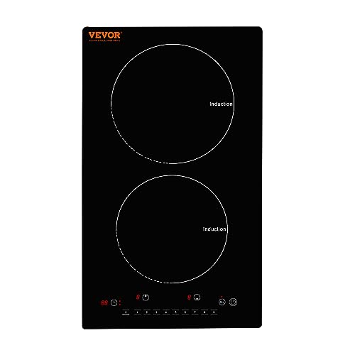 VEVOR Electric Cooktop, 2 Burners, 12'' Induction Stove Top, Built-in Magnetic Cooktop 1800W, 9 Heating Level Multifunctional Burner, LED Touch Screen w/Child Lock & Over-Temperature Protection