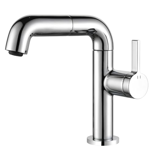 Robinet télescopique de lavabo de salle de bain mitigeur extractible poignée unique en laiton