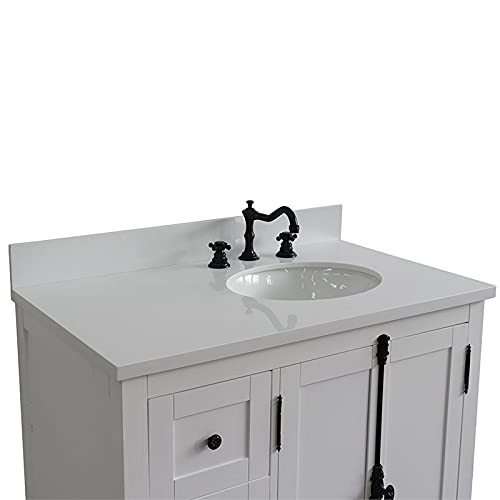 Plantation Solid Wood Vanity With Right Oval Sink In White/Glacier Ash #TOP3