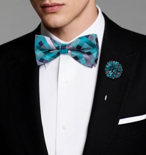 Image of Dubulle Mens Paisley Striped Bowtie Set Pre-tied Bowtie for Men and Pocket Square Set Wedding Business