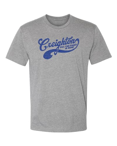 Nudge Printing Creighton Bluejays Apparel Vintage Script Logo on Premium Soft Grey Unisex Short Sleeve T Shirt for Men and Women (X-Large)