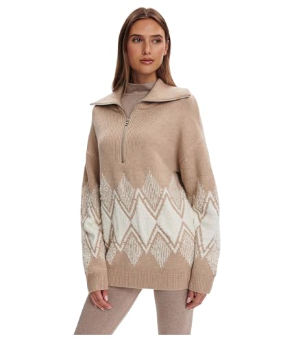 Varley, Women's, Betty Jacquard 1/2 Zip, Light Taupe, XX-Small at
