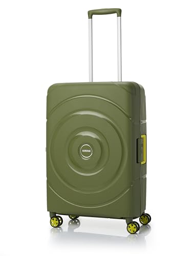 Image of American Tourister Polypropylene (Pp) Amt Circurity 77Cm TSA OLV Grn 3 Point TSA Lock Hard 4 Spinner Wheels Carry-On Luggage Complete Lining and Contrast Components, Olive Green,Large