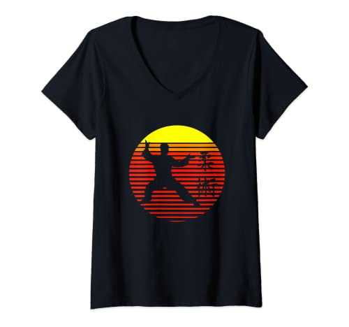 Mujer Disfraz retro de Kung Fu de combate de artes marciales de Karate Camiseta Cuello V