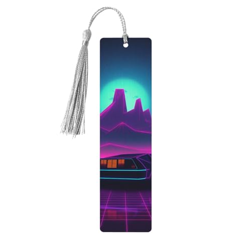 レトロウェーブピクチャー タッセルペンダント付き木製ブックマーク ユニークなハンドメイド木製ブックマーク ギフトクラフトブックマーカー ブック愛好家向け ページマーカー オーナメント 誕生日プレゼントに最適