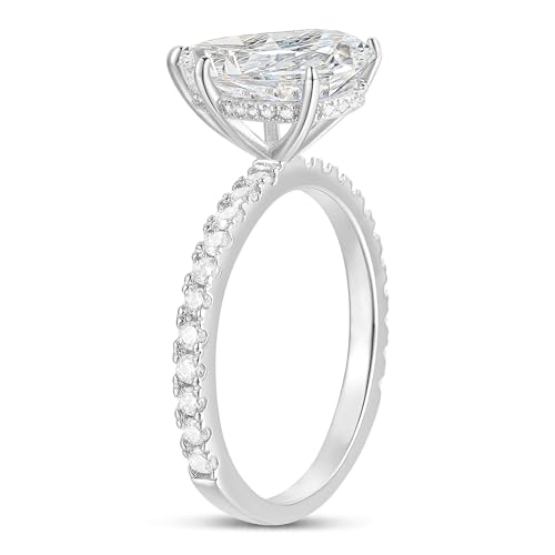 Lispark 14K Gold 4 Carat Pear Cut Moissanite Engagement Ring 14K White Gold Pear Cut Moissanite Rings Hidden Halo Engagement Ring for Women (White Gold - 6) by Lispark - Used condition - Image 3