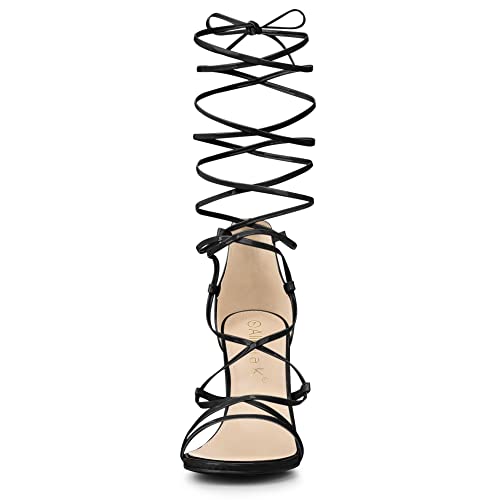 Allegra K Allegra K Women's Strappy Straps Lace Up Stiletto Heel Black Sandals 6 M US