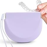 YNSHOUNA Retainer Case, Silicone Squeeze Top Retainer Holder with Lanyard, Slim Cute Aligner Case with Vent Holes, Portable Night Mouth Guard Denture Box for Travel (Purple)