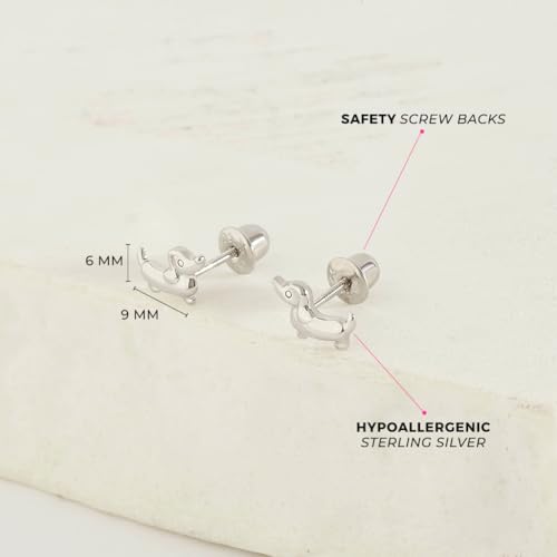 925 Sterling Silver Polished Dachshunds Safety Screw Back Earrings For Toddlers and Little Girls - Children's Dog Shaped Earrings - Animal Earrings For Young Girl4