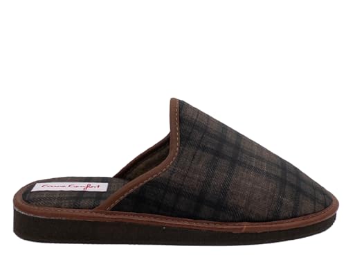 Zapatilla Cano Confort 305 Pantufla CÓMODA Y Ligera CASA Hombre Textil Cuadros Lemans MARRÓN Piso EVA 27955 (Marron, 44)