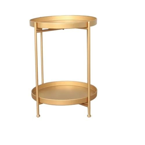 Bandeja para Cama Mesas auxiliares Plegables con Lado Redondo de Metal 2 Niveles bandejas extraíbles, Altura 20,28 Pulgadas para Comer(Gold)