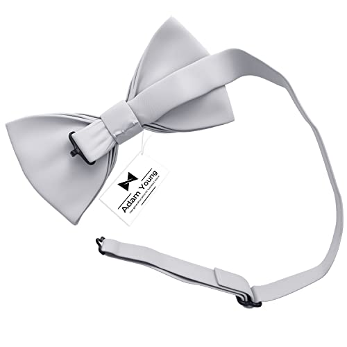 Image of Adam Young Men's Bow Ties with Handkerchief & Cufflinks Pre-Tied Style Formal Satin Classic Bowtie for Tuxedo Faux Silk