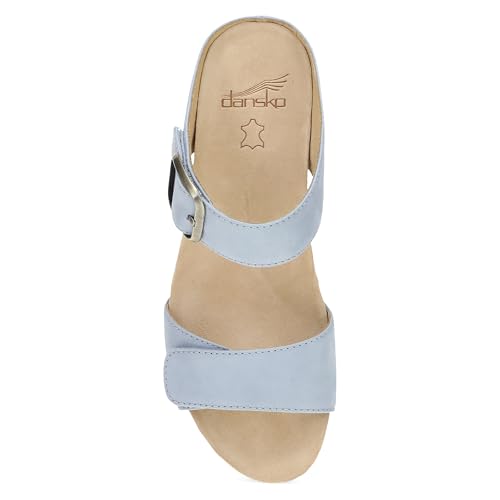 Image of Dansko Tanya Slip-On Wedge Sandal for Women - Cushioned, Contoured Footbed for All-Day Comfort and Support - Hook & Loop Strap with Buckle Detail - Lightweight Rubber Outsole