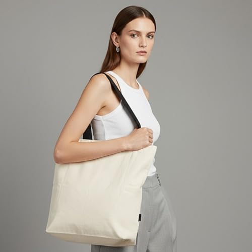 ELES VIDA® Baumwolltasche 45x38x15 cm PREMIUM - OEKO-TEX® zertifiziert - Umhängetasche, hochwertige Stofftasche, Tragetasche, Schultertasche, Einkaufstasche, Jutebeutel, Stoffbeutel