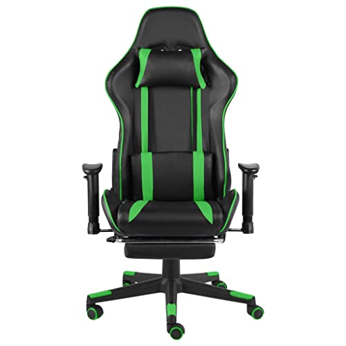 Sedia da Gaming Girevole con Poggiapiedi Poltroncina Relax Arredo Moderna Elegante Robusta Lavoro Relax Arredo Arredamento Casa Verde in PVC - Sedia gaming - Immagine 2