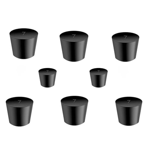 Laboratory Grade Rubber Stoppers, 8 Pieces Assorted Tapered Bungs Set, 7# Solid Black Round Rubbers Hole Plugs