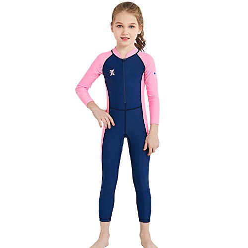 Kids Rash Guard,UPF 50+Full Wetsuit One Piece Long Sleeve Swimsuit Sun Protection Swimsuit Quick-Drying Swimwear For Girls And Boys Snorkeling, Diving Scuba And Pool Multi Water Sports (Navy, L)
