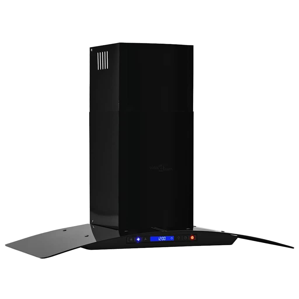 Okap kuchenny, montaż na ścianie, stal nierdzewna, czarny, 90 cm, odsysanie 756 m³/h, dotykowe elementy obsługowe, oświetlenie LED, aluminiowy filtr przeciwtłuszczowy i filtr węglowy do