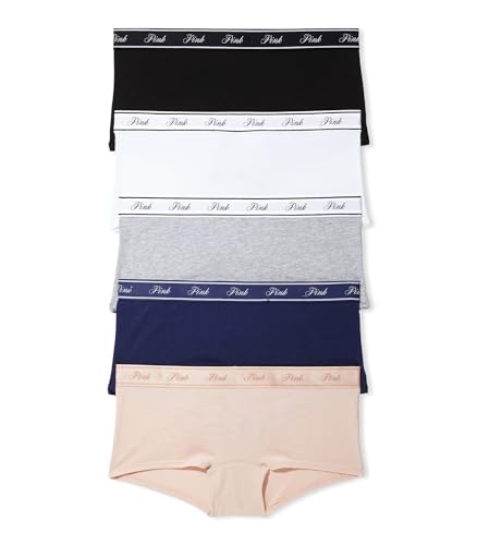 Victoria's Secret PINK Women's Cotton Logo Boyshort Underwear, Full Coverage Panties for Women, Multi Pack (XS-XXL)