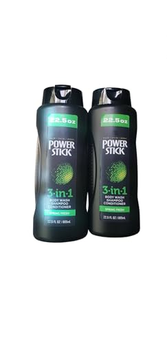 Power Stick 3-in-1 Body Wash, Shampoo & Conditioner, Spring Fresh Scent, 22.5 oz, Pack of 2