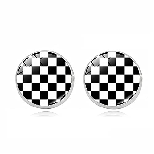 ROSTIVO Black White Checkered Stud Earrings for Women Cute Plaid Earrings