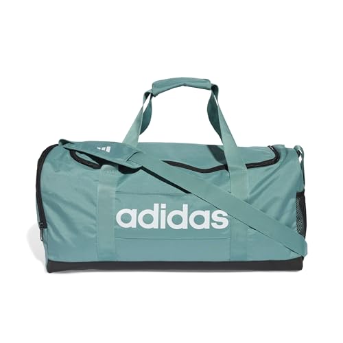 Image of adidas Unisex Essentials Linear Duffel Bag, Powder Teal /Black /White, M