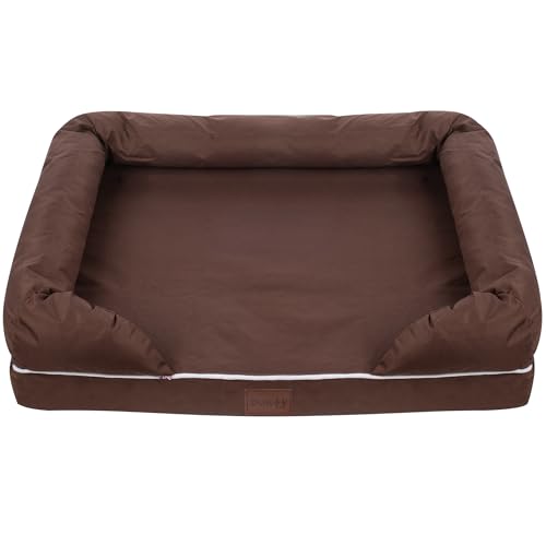 Bunty Cosy Couch Dog Bed, Medium - Dog Mattress Bed, Soft Bolster Walls, Thick Foam Padding - Non-Slip Base, Washable, Removable Cover - Made in the UK - Medium, Brown