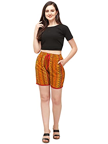 Image of DHRUVI TRENDZ Women's Slub Rayon Foli Design Regular Shorts