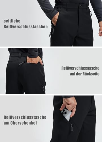 Libin Thermohose Herren Winter Softshellhose Wasserdicht Winddicht Gefüttert Skihose Wanderhose Winterhose Outdoorhose Schneehose Regenhose Trekkinghose, SchwarzXL