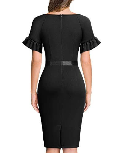 Miusol Women's Scoop Neck Contrast Belt Cocktail Party Pencil Dress2