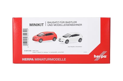 Herpa Kit de Modelo Seat Leon Minikit, Naranja/candyblanco (2 Piezas), Escala 1/87, maqueta de colección, modelismo, Modelo alemán, Figura plástico