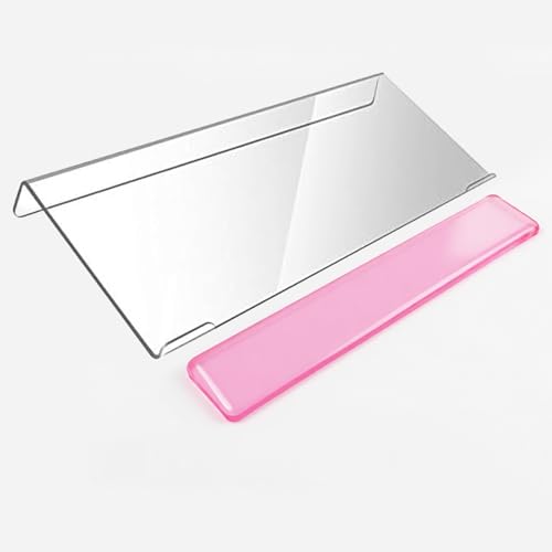 Acrylic Computer Keyboard Stand with Gel Wrist Rest Set,Ergonomic Keyboard Riser for Desk Easy Typing with Gel Keyboard Pad, Anti-Slip Comfort Keyboard Wrist Pad Relief Pain (Pink)