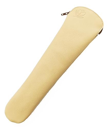 Funda de abanico con cremallera en piel color crema. Protector de abanico piel. Abaniquera.