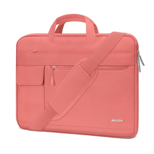 MOSISO Laptop Shoulder Bag Compatible with MacBook Pro 16 inch 2023-2019 M3 A2991 M2 A2780 M1 A2485 A2141/Pro 15 A1398,15-15.6 inch Notebook,Polyester Flapover Briefcase Sleeve Case, Living Coral