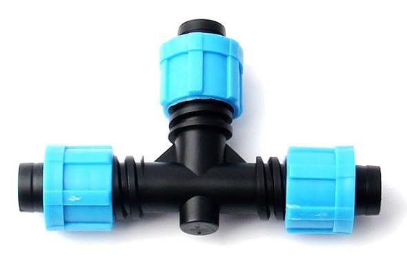 Conector de bloqueo de rosca de 3 vías PE azul de 25 uds., conector de codo en T de 16 mm de diámetro exterior for riego de jardín