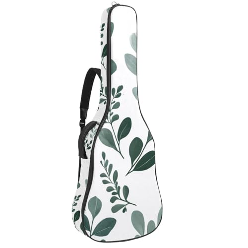 Green Gray Sage Eucalyptus Pattern Acoustic Guitar Gig Bag, 1 cm Thick Padding Waterproof Guitar Case Backpack with Dual Adjustable Shoulder Strap for 40-42 Inch Guitar