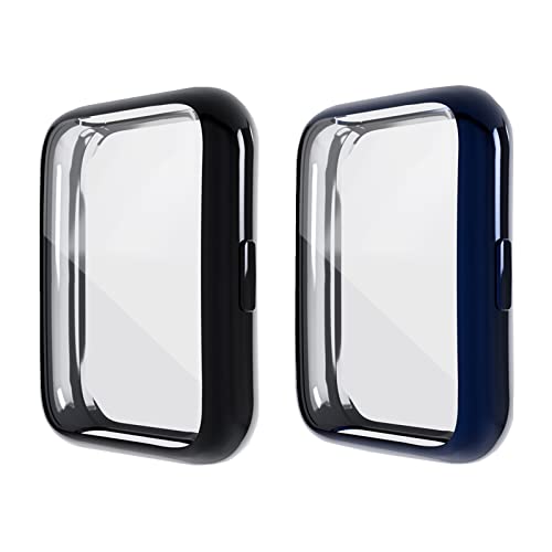 LICHIFIT Huawei Watch Fit 2用保護ケース カバー TPUケース 強化ガラスフィルム 一体化 耐久性 交換簡単 アクセサリー ブラック+ダークブルー