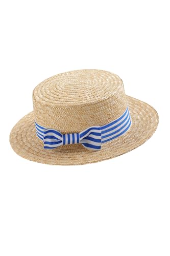 BABEYOND Men's 1920s Brim Boater Hat Gatsby Straw Hat 20s Costume Accessories Fedora Beach Hats for Women White Blue