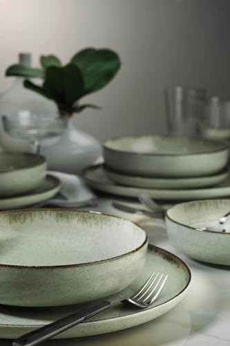 Elegante set da 12 pezzi, 100% porcellana verde, include 4 piastre di servizio (24 cm), 4 piatti (20 cm), 4 ciotole (15 cm), Microwave & Dishwasher Safe