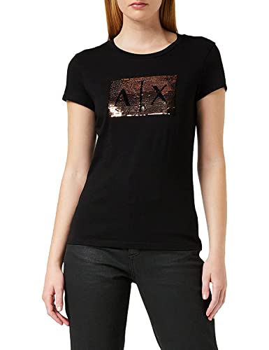 Vestibilità aderente Armani Exchange Basic con logo sequin, T-shirt, Donna, Nero (Black With Gold), M
