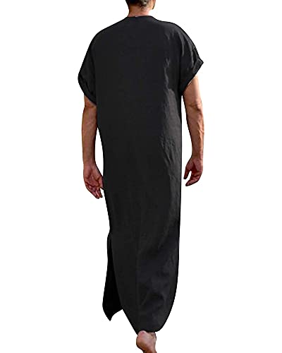 YAOHUOLE Men's Short Sleeve Kaftan Thobe Side Split Caftan with Pockets Long Gown Thobe2