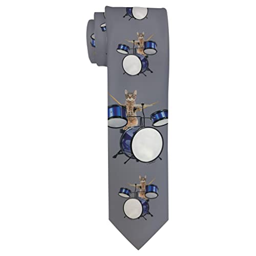 Drummer Gifts For Men Funny Cat Meme Cat Playing Drums Necktie