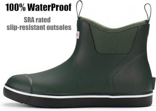 Image of SUREWAY Men's Ankle Fishing Deck Boots for Men-Waterproof,Professional Non-Slip Soles for Wet Slippery Surface,Neoprene Rubber Rain Boot /Shoes for Hunting Boating Gardening