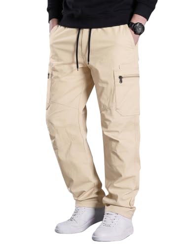 Vogaan Men’s Solid Cotton Cargo Pants with Drawstring Waist, Regu...