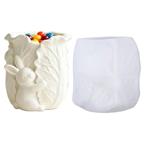 Molde para bolígrafos, 9 x 9 x 10 cm, conejo de verduras de Pascua, alginato de moldeo, cuerpo íntimo, para el hogar, granja, primavera, fiesta, contenedor de almacenamiento, tarro de caramelos, yeso