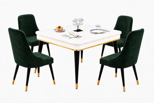 Image of WOODEN SPACE 4 Seater Wooden Dining Table Set | Urban Marble Top Dining Table with Chairs for Dining Room & Kitchen (Modern Vento Dark Green) (42 x 42 x 30 inch)