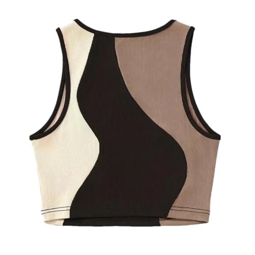 Women's Patchwork Vest Running Sports Gym Top Casual Sleeveless Knitted Round Neck Vest