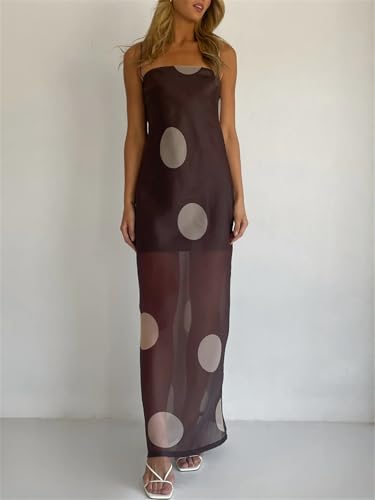 Image of Yuemengxuan Boho Maxi Dresses for Women Spaghetti Strap Flowy Smocked Long Dress Casual Summer Vacation Beach Maxi Dress