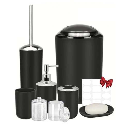 Juego De Accesorios De Baño De 8 Piezas con Bote De Basura, Dispensador De Jabón, Jabonera, Soporte para Cepillos Dental, Inodoro Cepillo Y Bote, Recipientes Baño Qtip, Ideal...