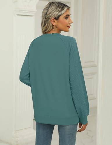 Image of LOMON Long Sleeve Shirts for Women Dressy Casual Crewneck Cable Knit Sleeve Sweaters Lightweight Pullover Tunic Tops